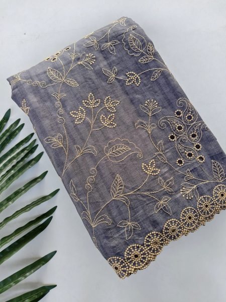 Recyclable Grey Pure Soft Silk Saree Collection with Premium Floral Handwork Silk Sarees Wholesale