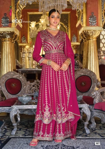 Recyclable Hot Pink Heavy Chinon Party Wear Kurti Palazzo Set with Heavy Embroidery Work Designer Plazzo Salwar Suits Wholesale