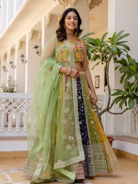Recyclable Mutli Faux Georgette Lehenga Choli with Heavy Sequins Embroidery at Wholesale Rate Designer Lehenga Choli
