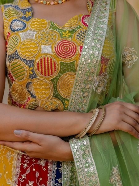 Recyclable Mutli Faux Georgette Lehenga Choli with Heavy Sequins Embroidery at Wholesale Rate Designer Lehenga Choli