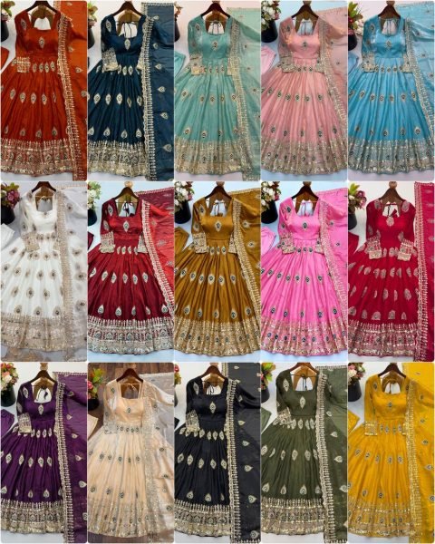 Recyclable Pink Fully Stitched Fendy Silk Gown with Matching Pant and Dupatta Ready To Wear Collection