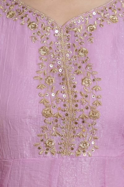 Recyclable Pink Ready to Wear Crunchy Embroidery Kurti Palazzo Set at Wholesale Rate 3 Piece Kurti Set