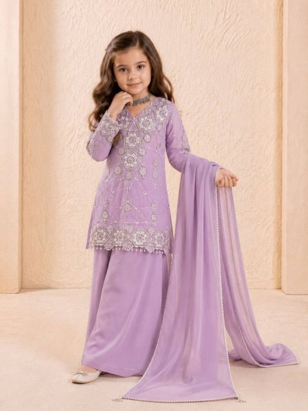 Recyclable Purple Girls Party Wear Top Palazzo Set with Embroidered Dupatta for Celebrations Kurtis
