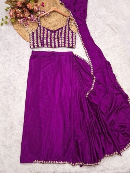Recyclable Purple Premium Ready to Wear Crepe Silk Saree with Embroidered Blouse Ready To Wear Saree 