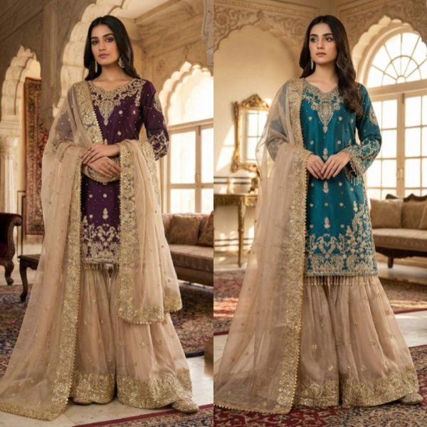 Recyclable Wine Eid Collection Sharara Set at Wholesale Rate for Women Ready To Wear Collection