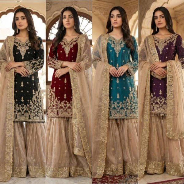 Recyclable Wine Eid Collection Sharara Set at Wholesale Rate for Women Ready To Wear Collection