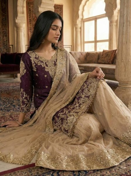 Recyclable Wine Eid Collection Sharara Set at Wholesale Rate for Women Ready To Wear Collection