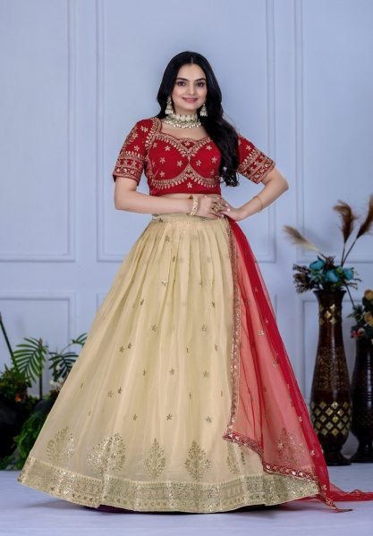 Red And White Heavy Embroidered Lehenga with Net Dupatta for Women Designer Lehenga Choli