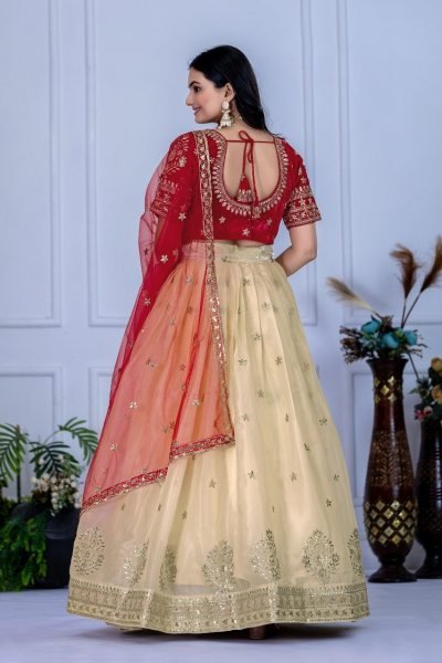 Red And White Heavy Embroidered Lehenga with Net Dupatta for Women Designer Lehenga Choli
