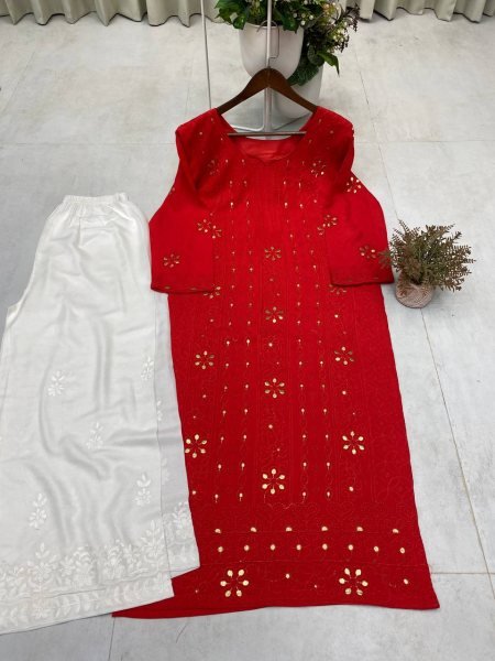 Red Best Offer Summer Special Trending Kurta Plazzo Ready To Wear Set Ready To Wear Collection