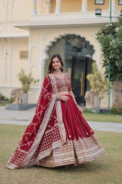 Red Color Embroidered Work Lehenga Choli  Bridal Lehenga Choli