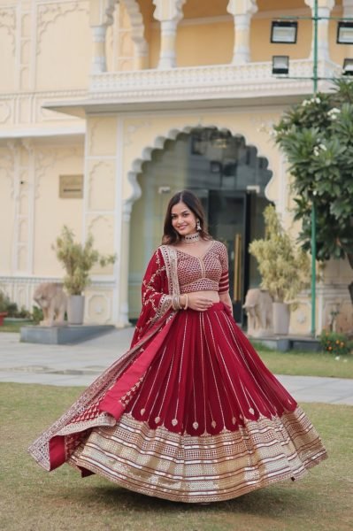 Red Color Embroidered Work Lehenga Choli  Bridal Lehenga Choli