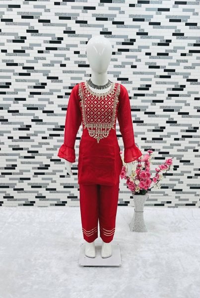 Red Color Embroidery Work Girls Dress  Girls Wear