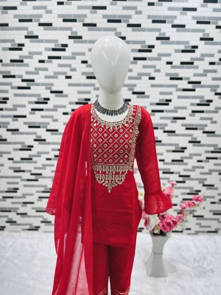 Red Color Embroidery Work Girls Dress  Girls Wear