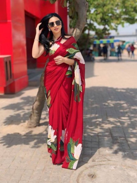 Red Color Georgette Silk Ready To Wear Saree  