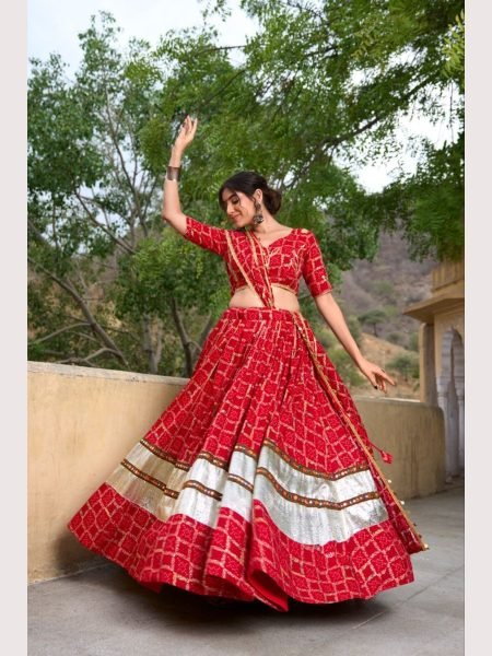 Red Color Pure Rayon Navratri Lehenga Choli  Navratri Lehnega Choli