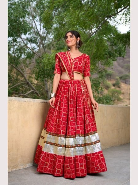 Red Color Pure Rayon Navratri Lehenga Choli  Navratri Lehnega Choli