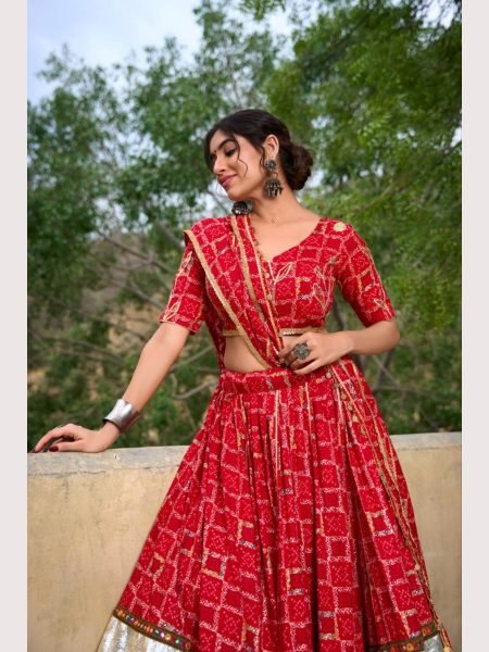 Red Color Pure Rayon Navratri Lehenga Choli  Navratri Lehnega Choli