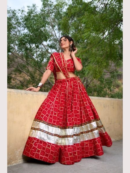 Red Color Pure Rayon Navratri Lehenga Choli  Navratri Lehnega Choli