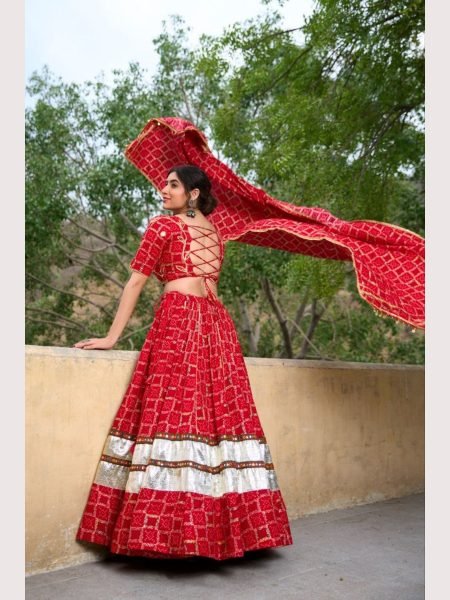 Red Color Pure Rayon Navratri Lehenga Choli  Navratri Lehnega Choli