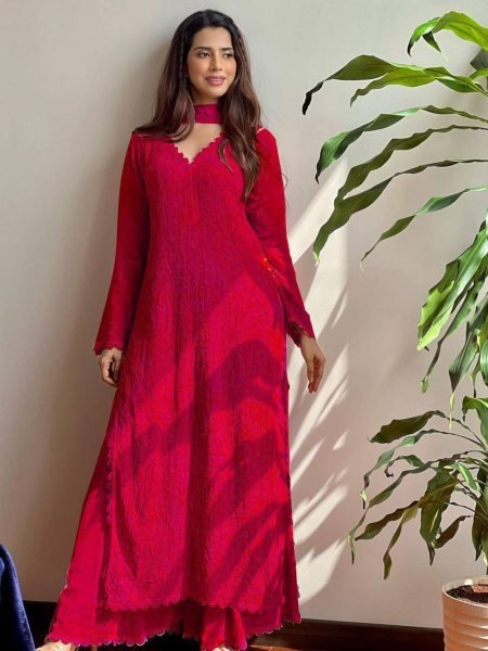 Red Color Surat Exporter Wholesaler of Chikankari Kurti with Fine Embroidery Work