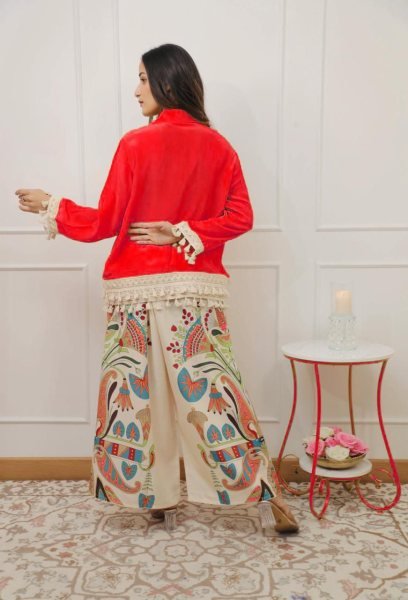 Red Cotton Co Ord Set with Digital Print Pants Everyday Comfort Wear Kurti With Bottom Wholesale