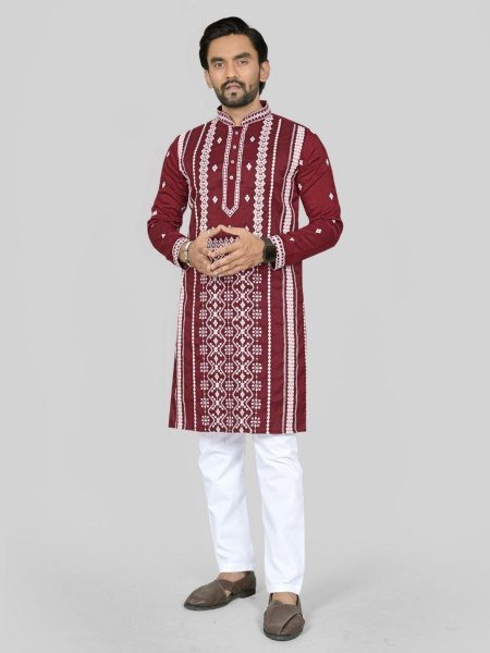Red Designer Heavy Embroidery Kurta for Men Festive Collection Mens Wear