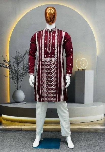 Red Designer Heavy Embroidery Kurta for Men Festive Collection Kurta Pajama Wholesale