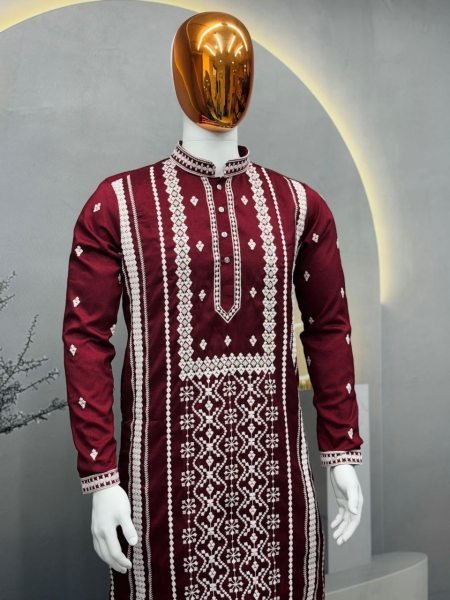 Red Designer Heavy Embroidery Kurta for Men Festive Collection Kurta Pajama Wholesale