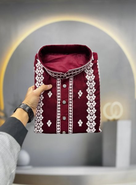 Red Designer Heavy Embroidery Kurta for Men Festive Collection Kurta Pajama Wholesale