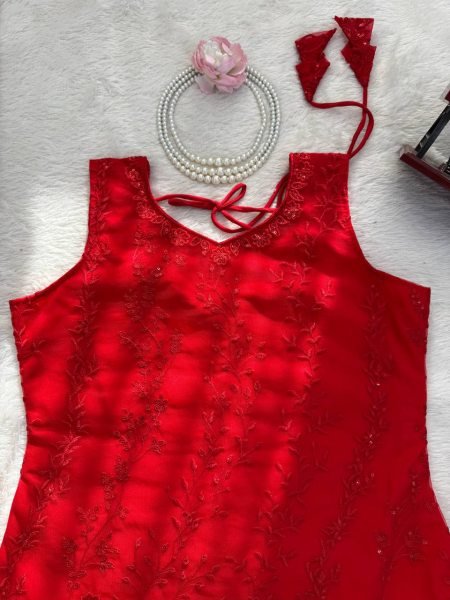 Red Designer Sharara Suit with Heavy Work Dupatta for Party Wear Ready To Wear Collection