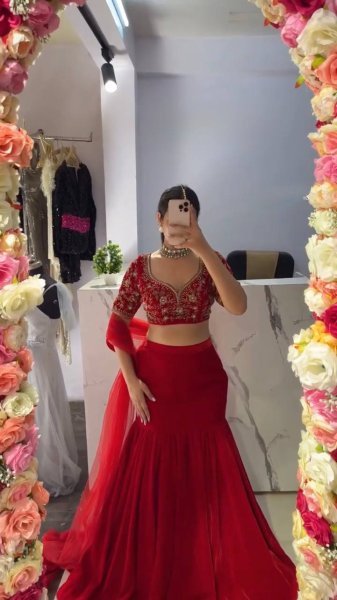 Red Faux Georgette Lehenga Choli With Sequence Work Boutique Collections   Bollywood Lehenga Choli
