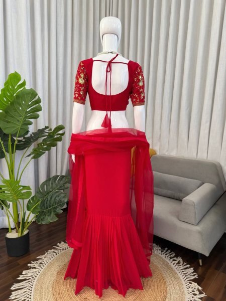 Red Faux Georgette Lehenga Choli With Sequence Work Boutique Collections   Bollywood Lehenga Choli