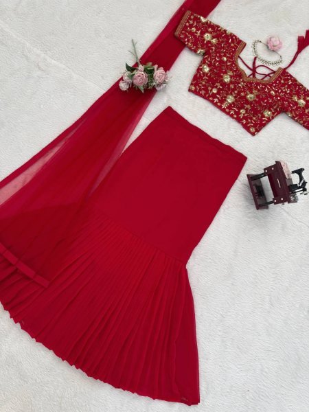 Red Faux Georgette Lehenga Choli With Sequence Work Boutique Collections   Bollywood Lehenga Choli
