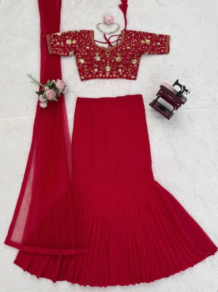 Red Faux Georgette Lehenga Choli With Sequence Work Boutique Collections   Bollywood Lehenga Choli