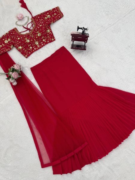 Red Faux Georgette Lehenga Choli With Sequence Work Boutique Collections   Bollywood Lehenga Choli