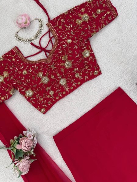Red Faux Georgette Lehenga Choli With Sequence Work Boutique Collections   Bollywood Lehenga Choli