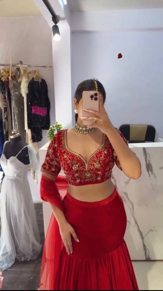 Red Faux Georgette Lehenga Choli With Sequence Work Boutique Collections   Bollywood Lehenga Choli