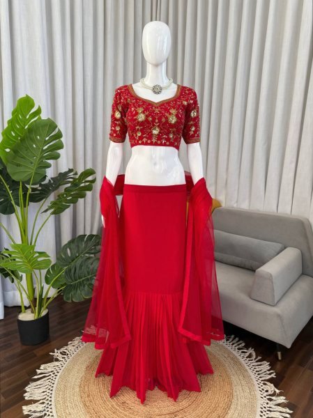 Red Faux Georgette Lehenga Choli With Sequence Work Boutique Collections   Bollywood Lehenga Choli