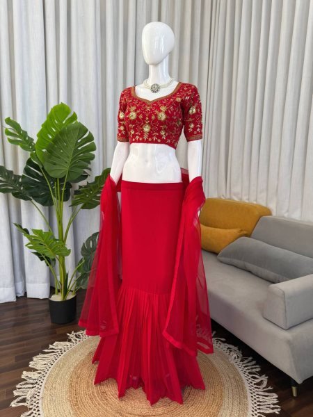 Red Faux Georgette Lehenga Choli With Sequence Work Boutique Collections   Bollywood Lehenga Choli