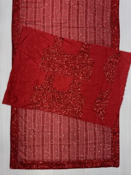 Red Faux Georgette Saree with Heavy Sequins Embroidery Work and Designer Blouse Bollywood Fancy Sarees Wholesale