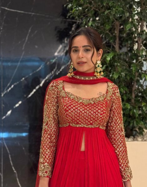 Red Fox Georgette Kediya Sharara Set with Sequins Work and Dupatta Wedding Look Ready To Wear Collection