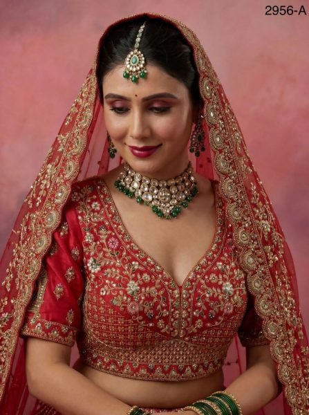 Red Gadhwal Silk Bridal Lehenga Choli Embroidery With Baraat Patten  And Double Dupatta  Bridal Lehenga Choli