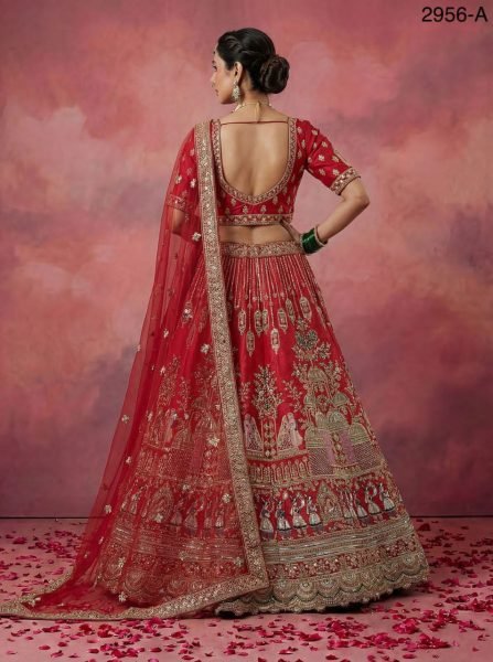 Red Gadhwal Silk Bridal Lehenga Choli Embroidery With Baraat Patten  And Double Dupatta  Bridal Lehenga Choli