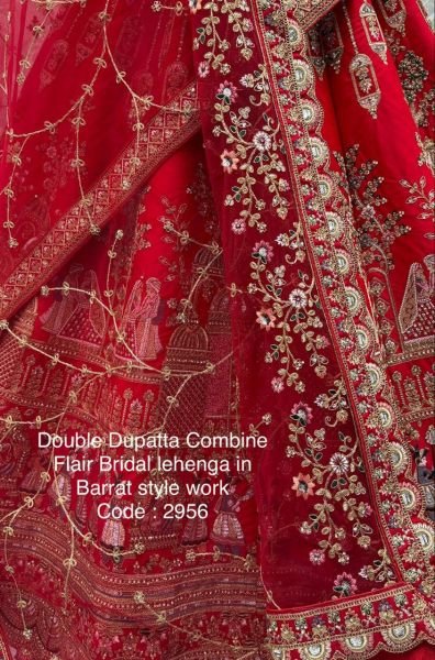 Red Gadhwal Silk Bridal Lehenga Choli Embroidery With Baraat Patten  And Double Dupatta  Bridal Lehenga Choli