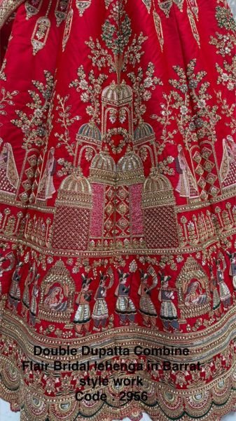 Red Gadhwal Silk Bridal Lehenga Choli Embroidery With Baraat Patten  And Double Dupatta  Bridal Lehenga Choli