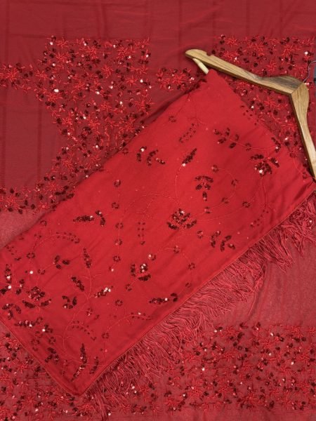 Red Georgette Hand Embroidered Saree for Girls Farewell By Menufechar Bollywood Fancy Sarees Wholesale