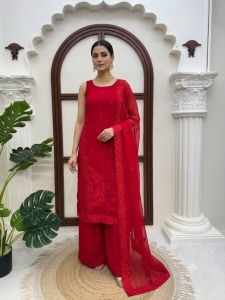 Functional Red Georgette Straight Cut Kurti With Sleeveless Using Plain Work For Wholesale Marketplace Supplier  