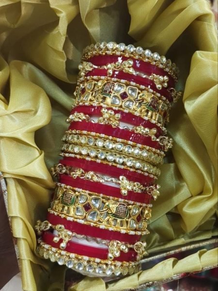 Red Golden Zig Zag Bridal Bangles Set for Wedding  Reception and Bridal Wear 