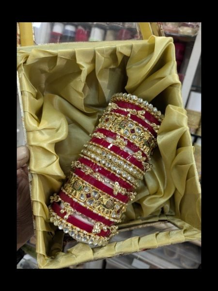 Red Golden Zig Zag Bridal Bangles Set for Wedding  Reception and Bridal Wear Fashion Accessories Wholesale